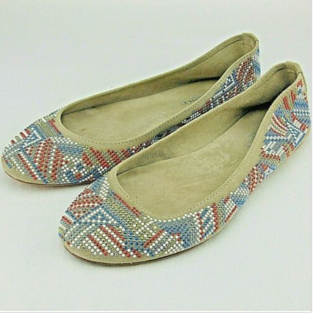 Sundance Beaded Boho Leather Slip On Flats